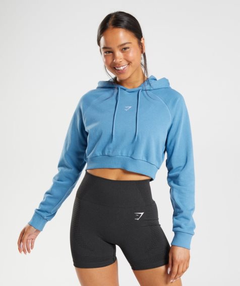 Women's Gymshark Training Cropped Hoodie Blue | NZ 4MUGZY